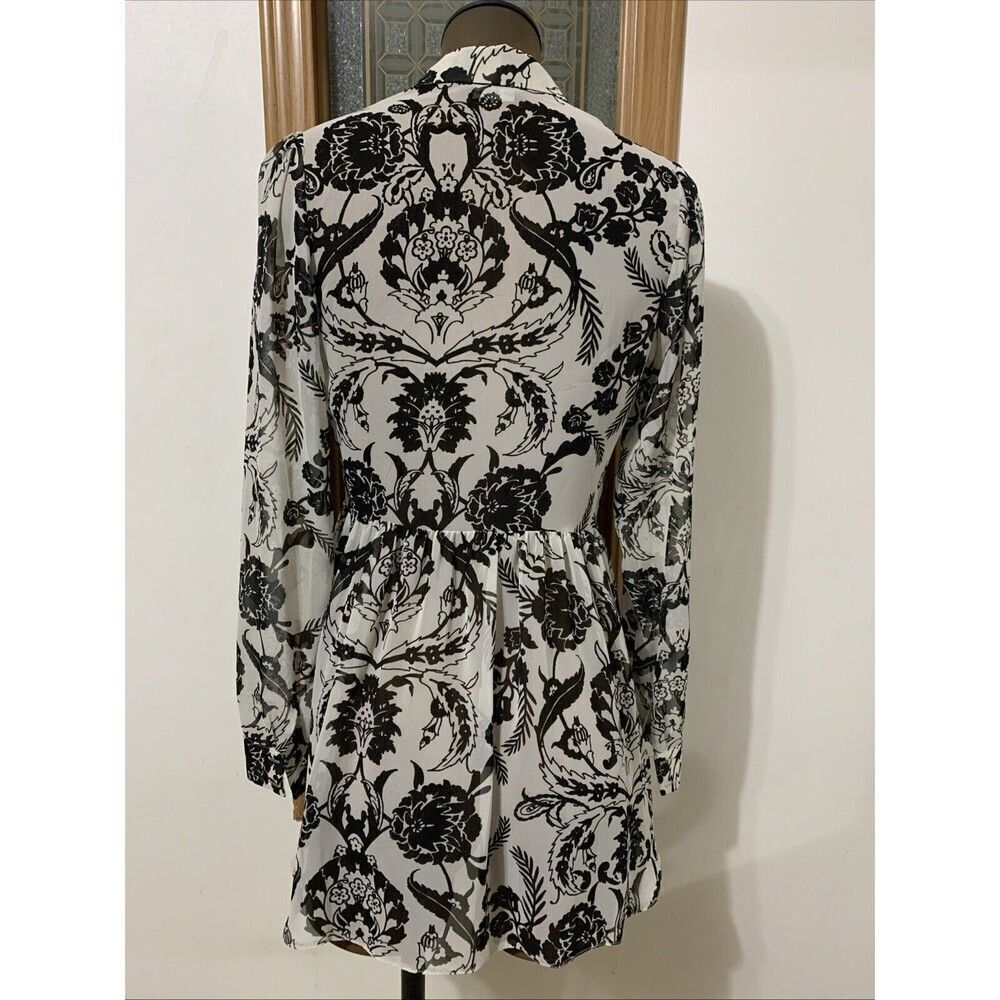 Miss Selfridge Floral Sheer Voile Blouse Women’s US 4 Black Button Up
